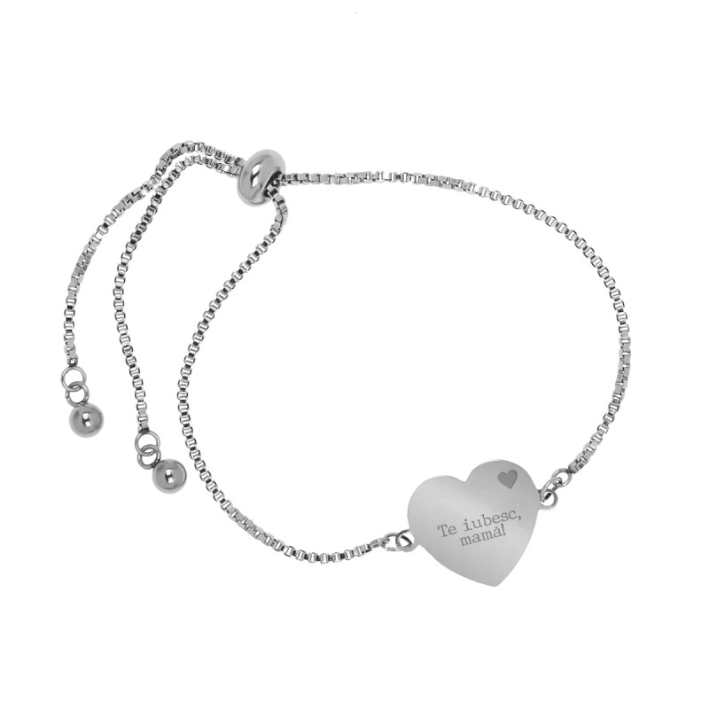 Bratara Gravata Argintie din Inox Inima Te Iubesc Mama