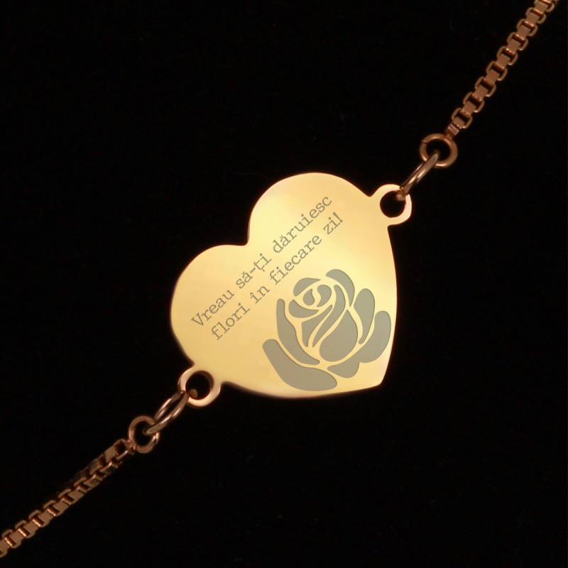 Bratara Gravata Aurie din Inox Inima Flori pentru Tine