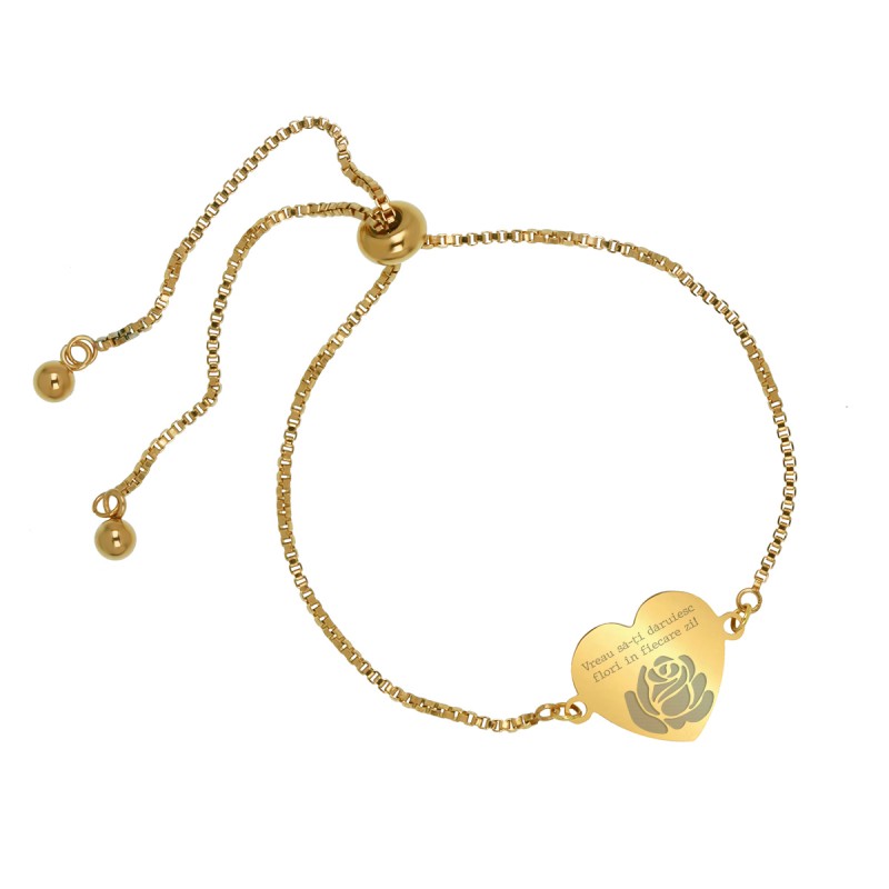 Bratara Gravata Aurie din Inox Inima Flori pentru Tine