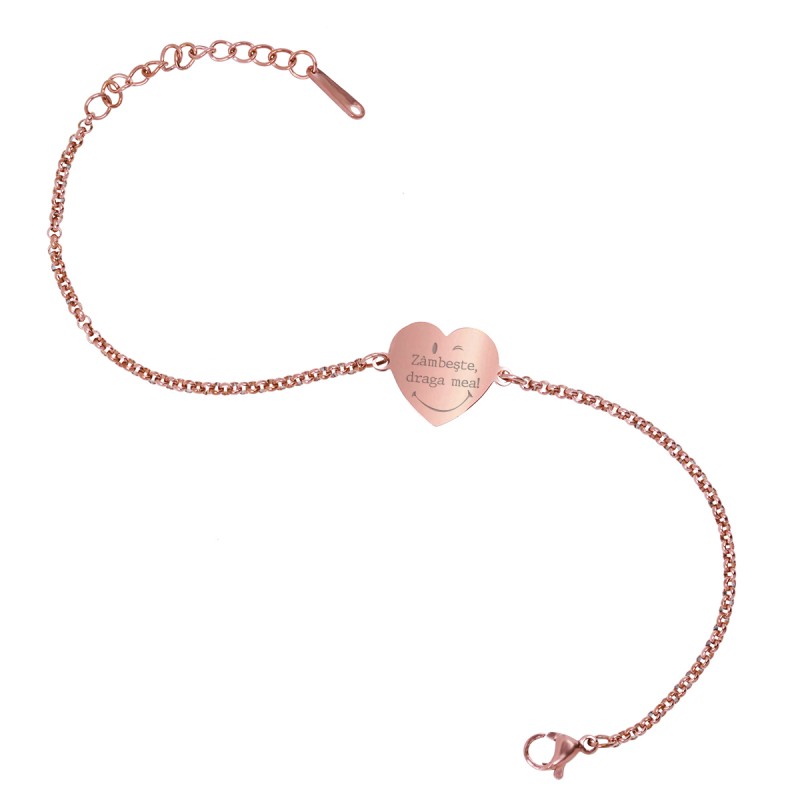 Bratara Gravata Rose Gold din Inox Inima Zambeste