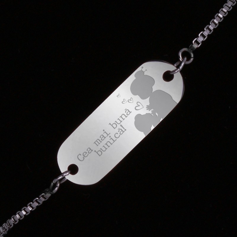 Bratara Gravata Argintie din Inox Oval Cea mai buna Bunica