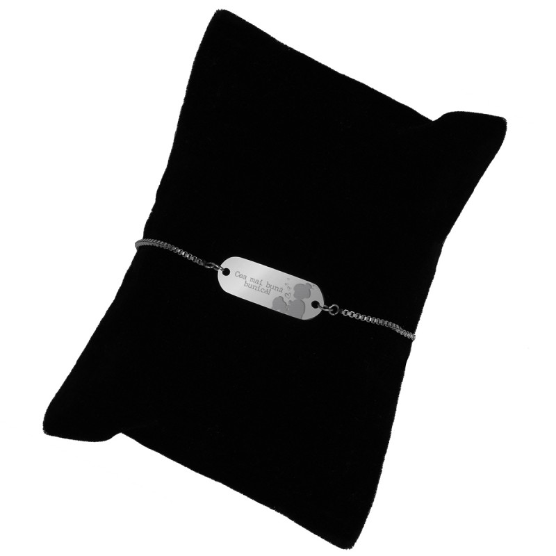 Bratara Gravata Argintie din Inox Oval Cea mai buna Bunica