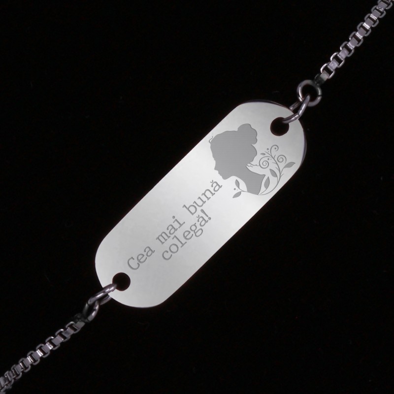 Bratara Gravata Argintie din Inox Oval Cea mai buna Colega