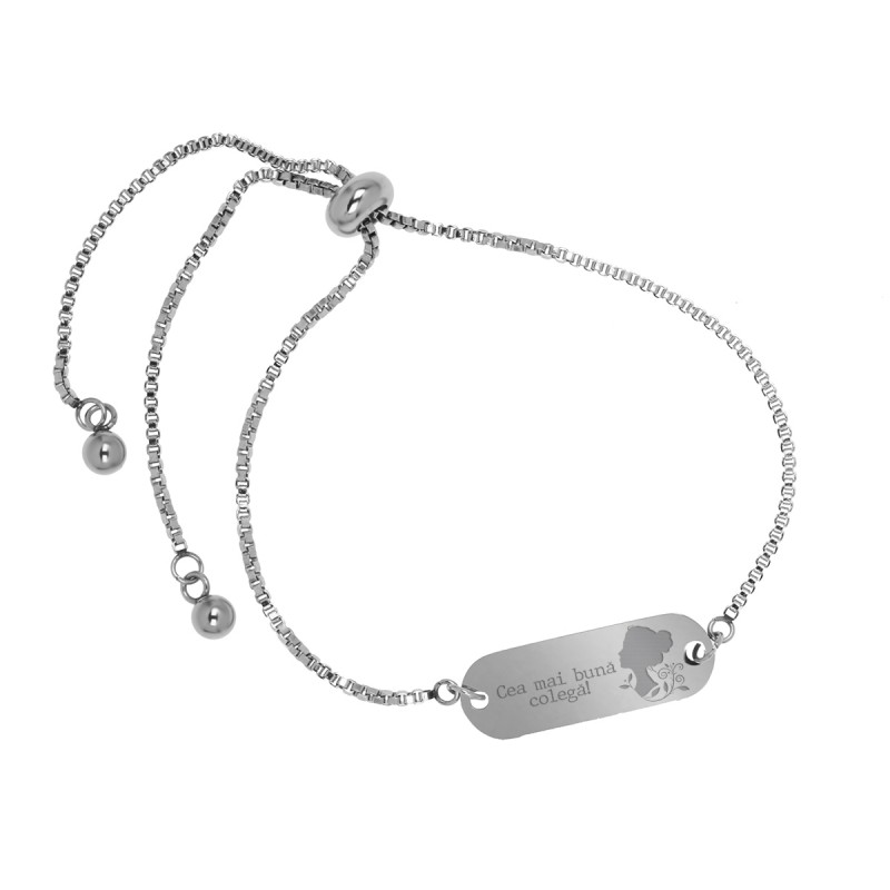 Bratara Gravata Argintie din Inox Oval Cea mai buna Colega