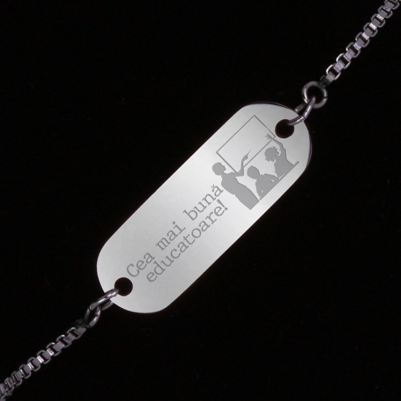 Bratara Gravata Argintie din Inox Oval Cea mai buna Educatoare