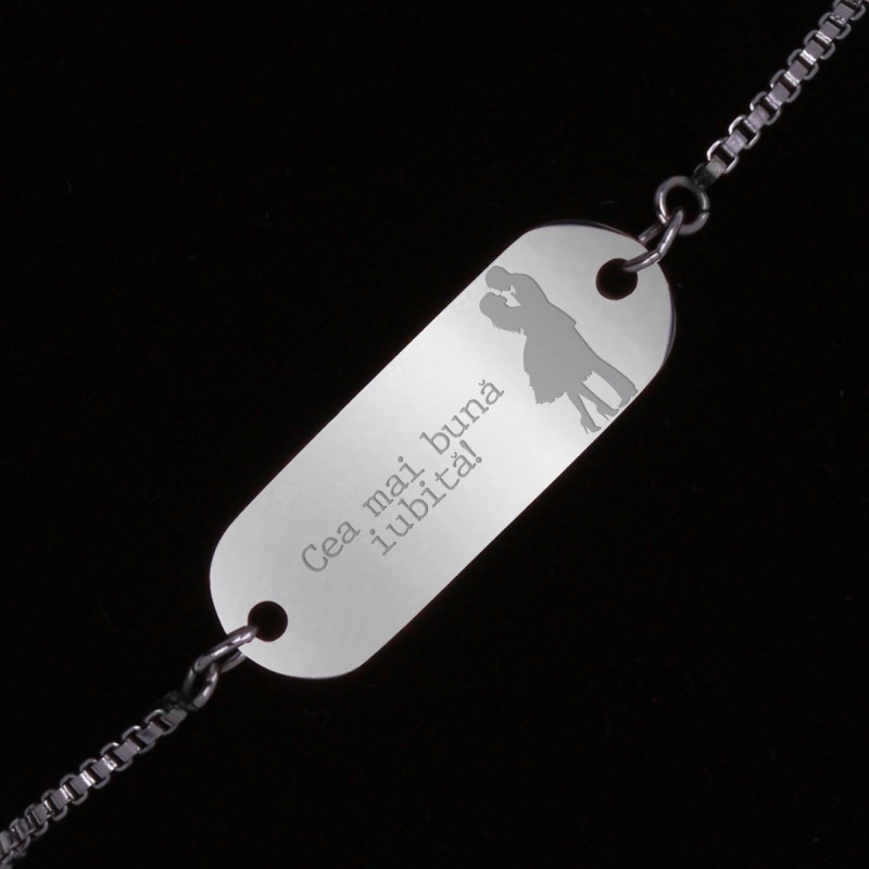 Bratara Gravata Argintie din Inox Oval Cea mai buna Iubita