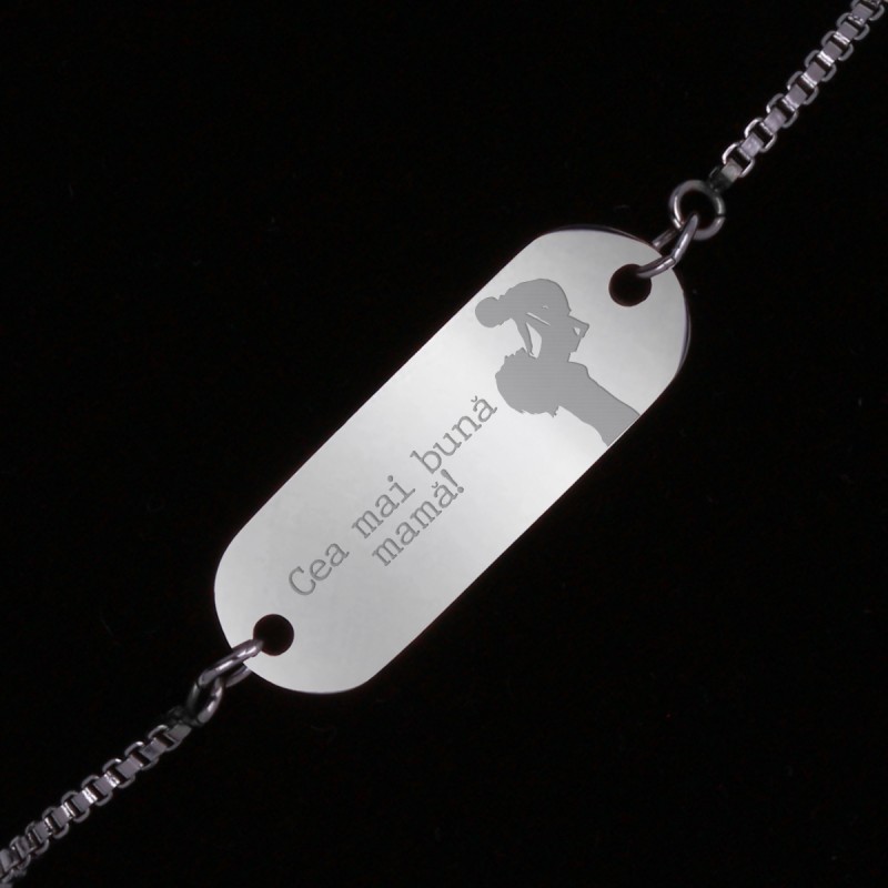 Bratara Gravata Argintie din Inox Oval Cea mai buna Mama