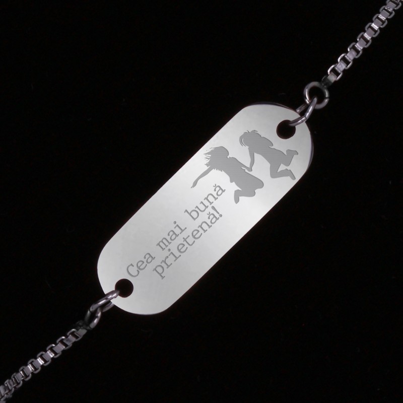 Bratara Gravata Argintie din Inox Oval Cea mai buna Prietena