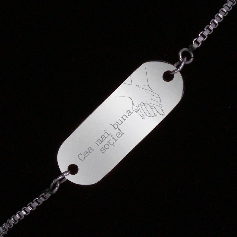 Bratara Gravata Argintie din Inox Oval Cea mai buna Sotie