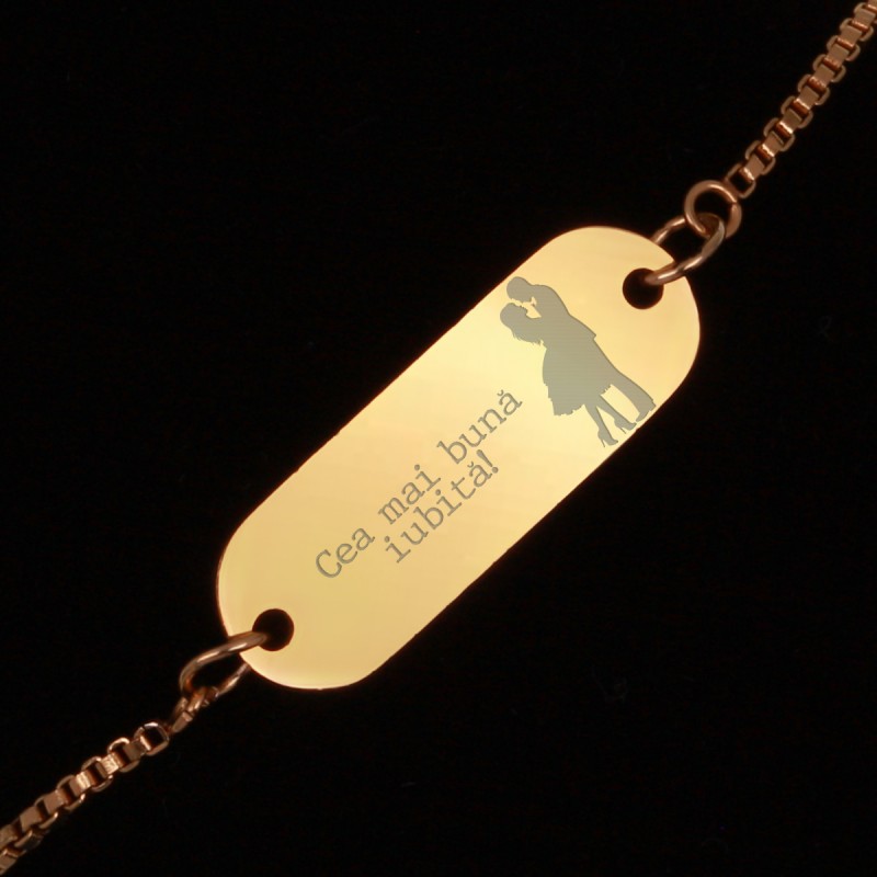 Bratara Gravata Aurie din Inox Oval Cea mai buna Iubita