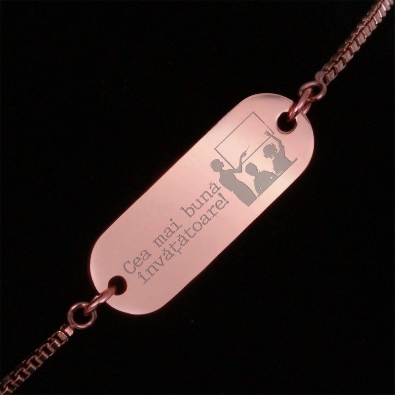 Bratara Gravata Rose Gold din Inox Oval Cea mai buna Invatatoare