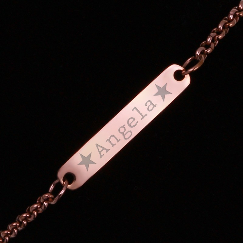 Bratara Gravata Rose Gold din Inox Placuta Nume Angela