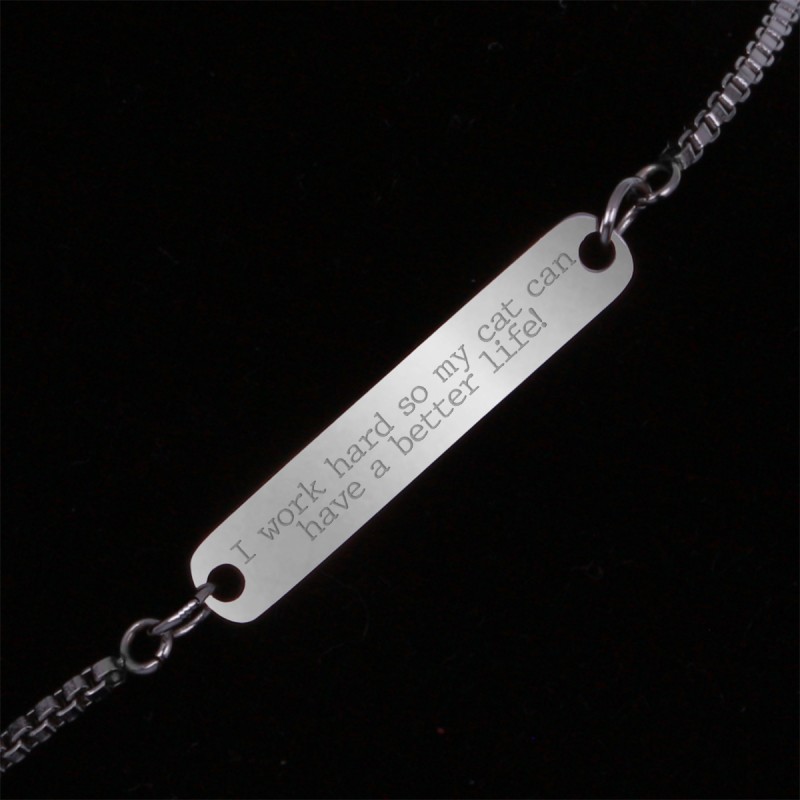 Bratara Gravata Argintie din Inox Placuta Work for my Cat