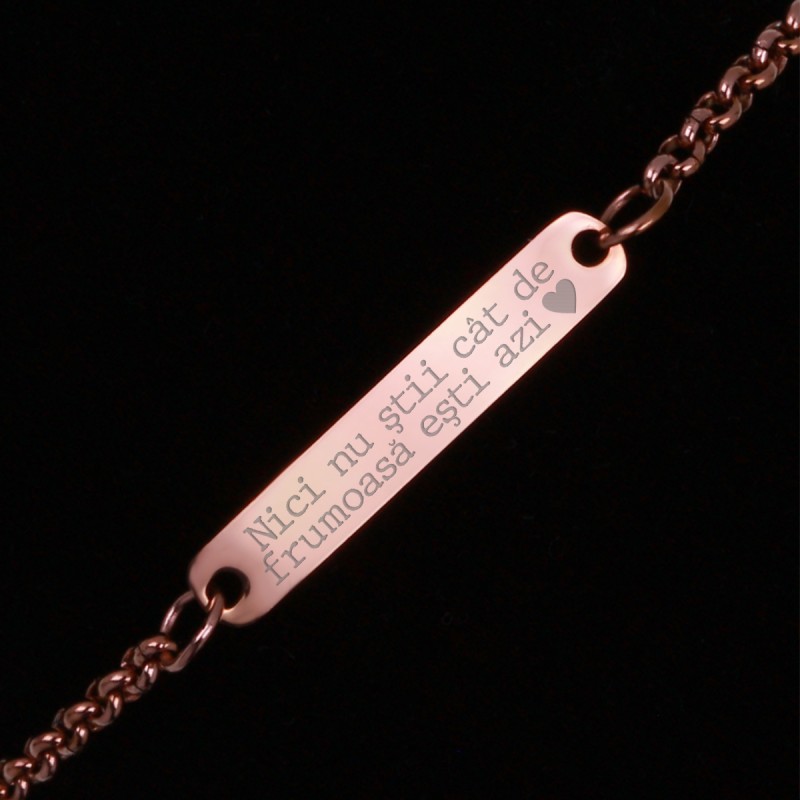 Bratara Gravata Rose Gold din Inox Placuta Esti Frumoasa