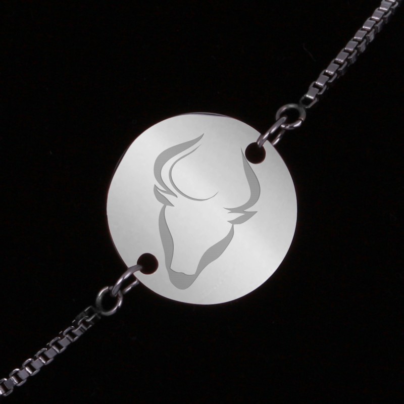 Bratara Gravata Argintie din Inox Rotund Zodiac Taur