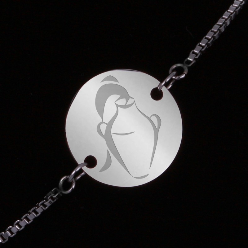 Bratara Gravata Argintie din Inox Rotund Zodiac Varsator