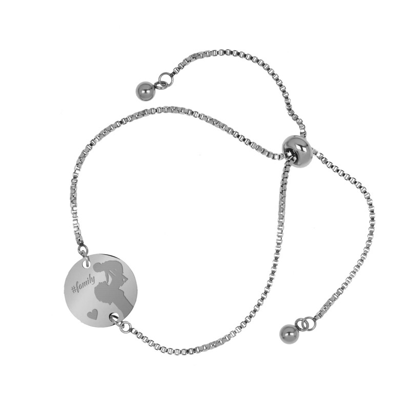 Bratara Gravata Argintie din Inox Rotund Mama