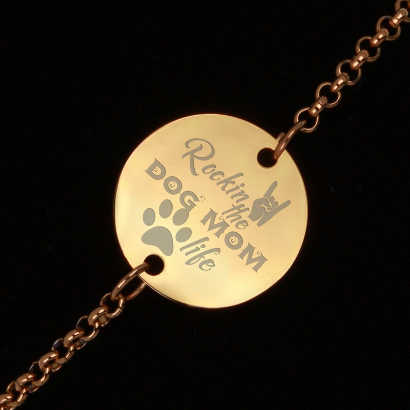 Bratara Gravata Aurie din Inox Rotund Dog Mom