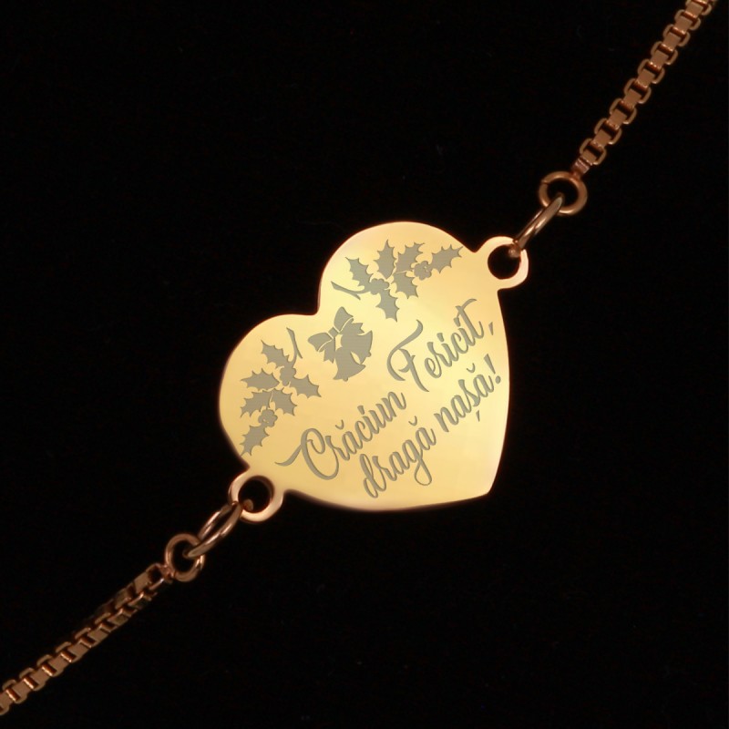 Bratara Gravata Aurie din Inox Inima Craciun Fericit Nasa