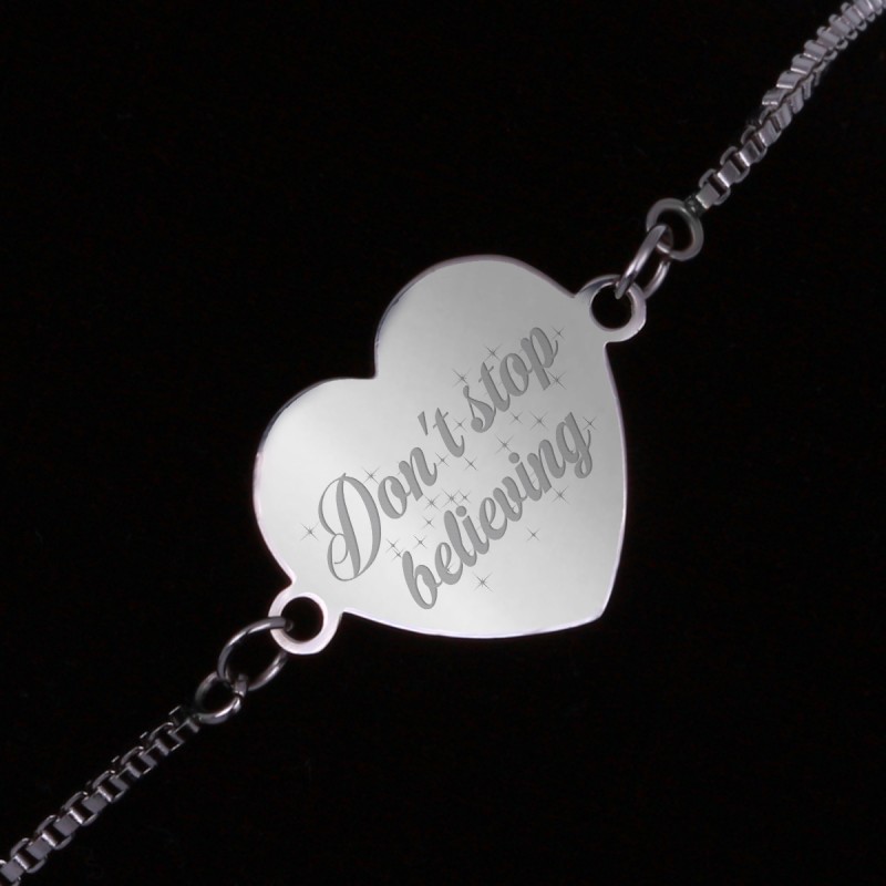 Bratara Gravata Argintie din Inox Inima Don't Stop Believing