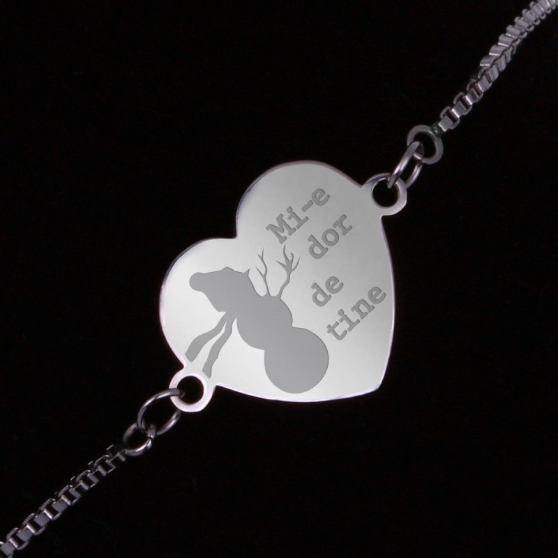 Bratara Gravata Argintie din Inox Inima Dor de Tine