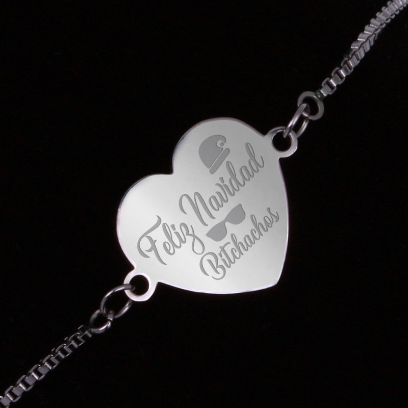 Bratara Gravata Argintie din Inox Inima Feliz Navidad
