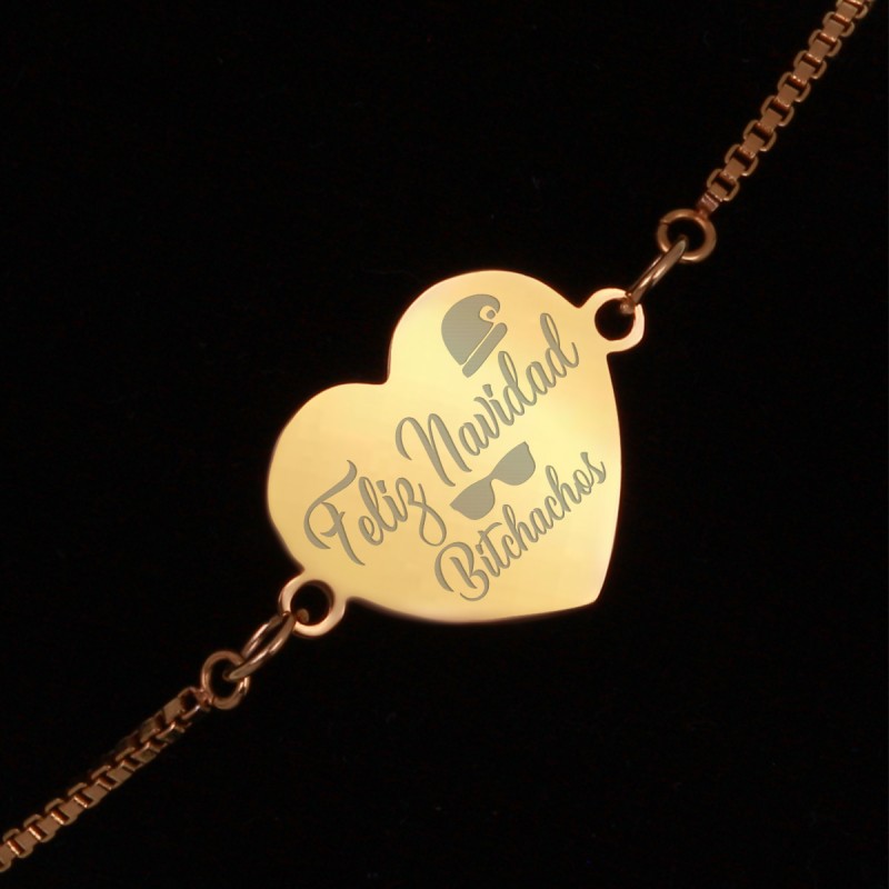 Bratara Gravata Aurie din Inox Inima Feliz Navidad