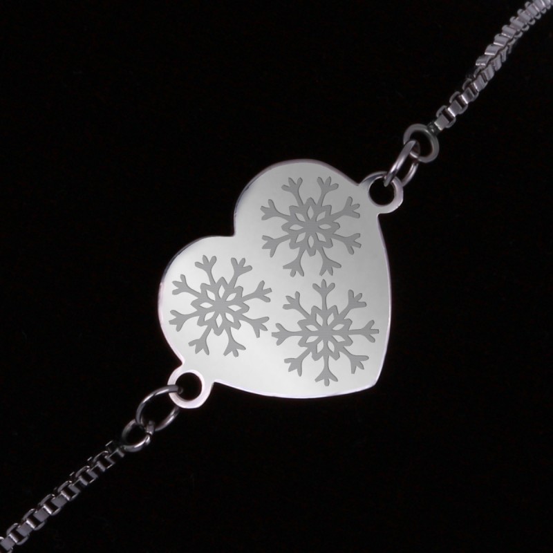 Bratara Gravata Argintie din Inox Inima Fulgi de Zapada