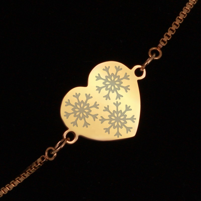 Bratara Gravata Aurie din Inox Inima Fulgi de Zapada