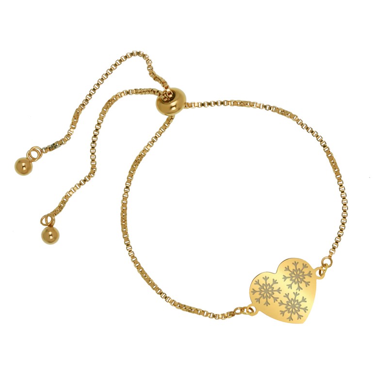Bratara Gravata Aurie din Inox Inima Fulgi de Zapada