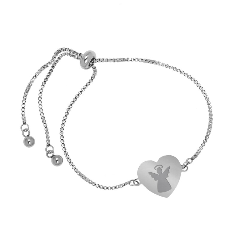 Bratara Gravata Argintie din Inox Inima Ingeras