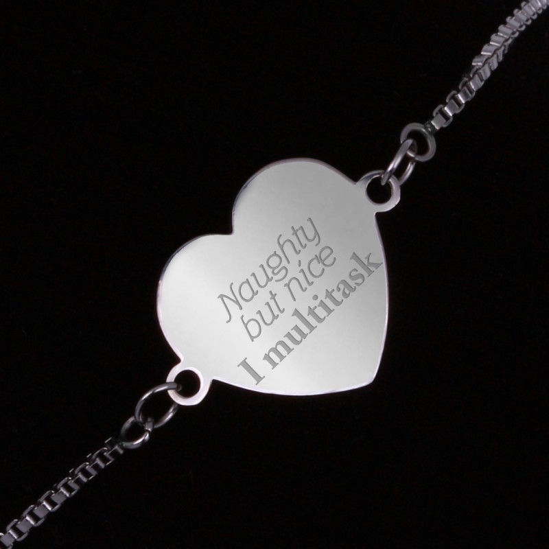 Bratara Gravata Argintie din Inox Inima Naughty but Nice