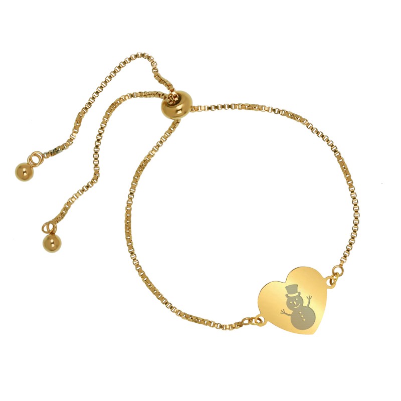 Bratara Gravata Aurie din Inox Inima Om de Zapada