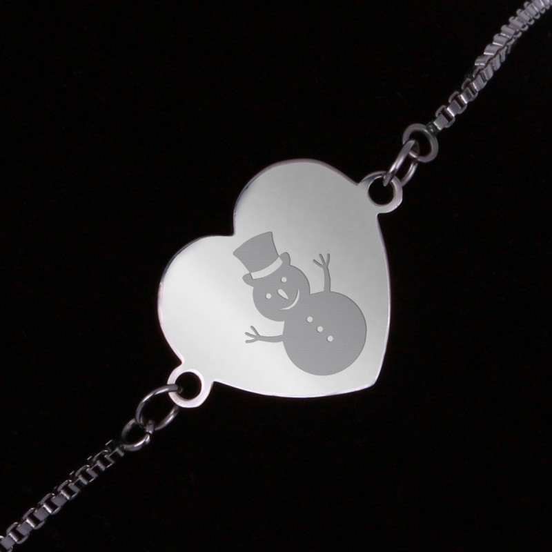 Bratara Gravata Argintie din Inox Inima Om de Zapada