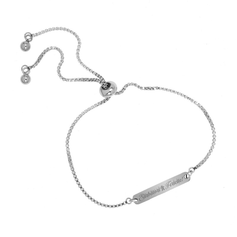 Bratara Gravata Argintie din Inox Placuta Sarbatori Fericite