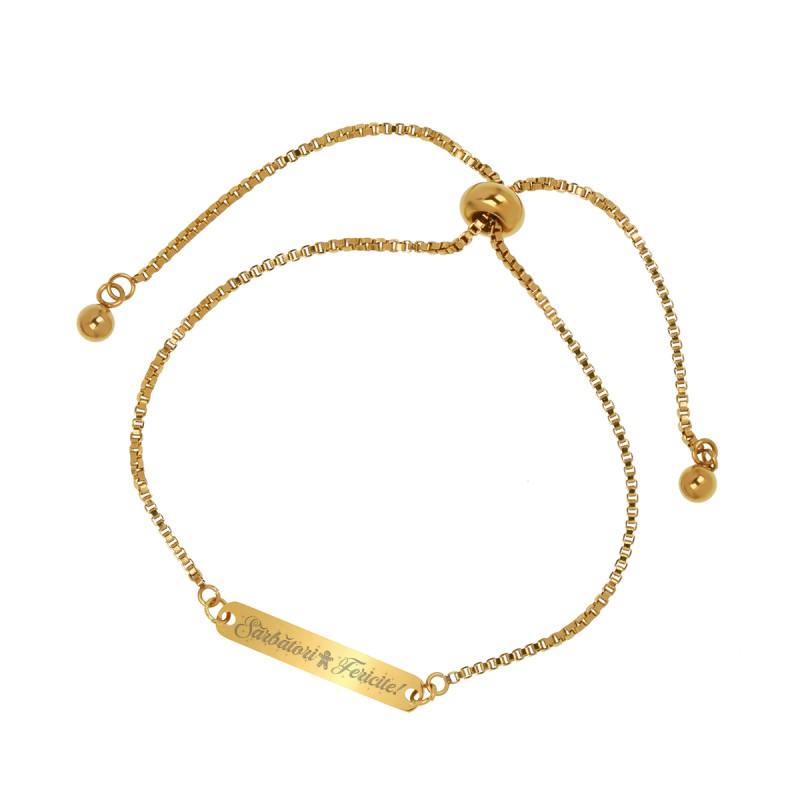 Bratara Gravata Aurie din Inox Placuta Sarbatori Fericite