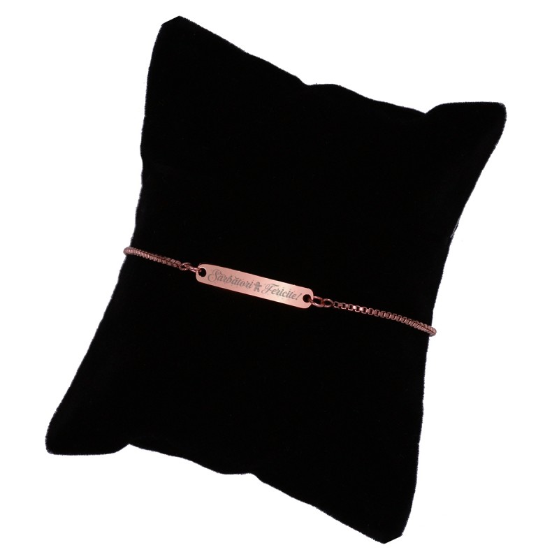 Bratara Gravata Rose Gold din Inox Placuta Sarbatori Fericite