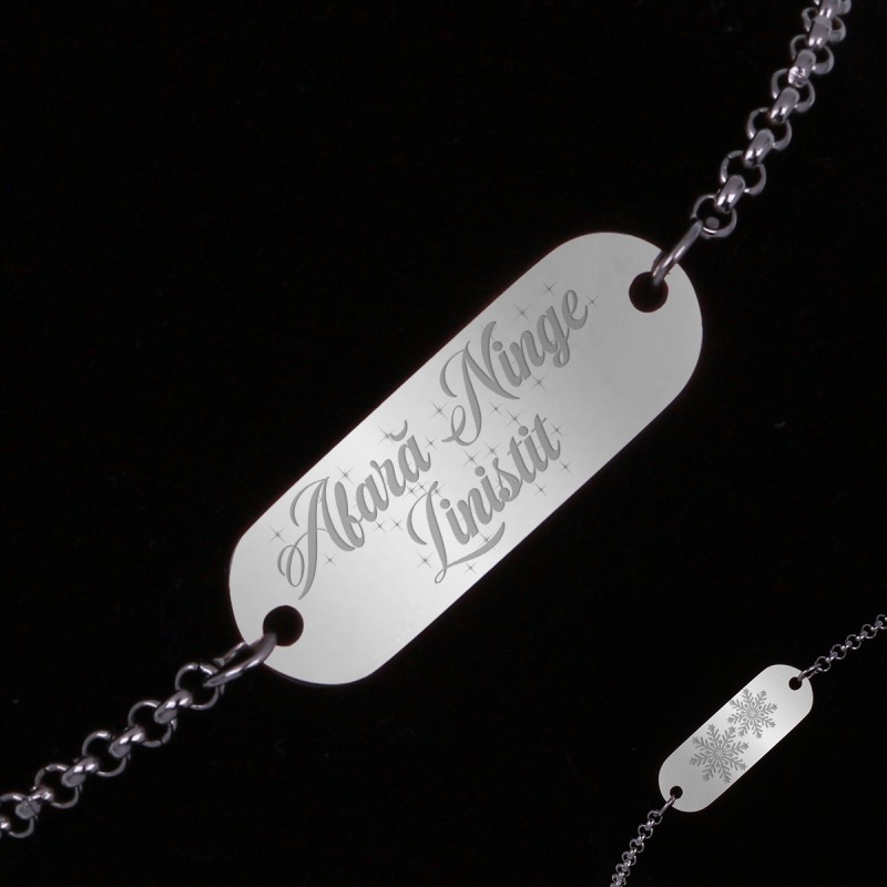 Bratara Gravata Argintie din Inox Oval Afara Ninge Linistit