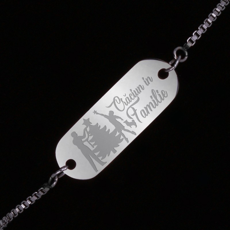 Bratara Gravata Argintie din Inox Oval Craciun in Familie