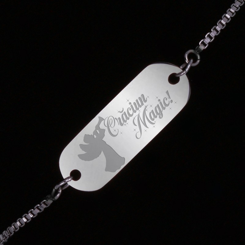 Bratara Gravata Argintie din Inox Oval Craciun Magic