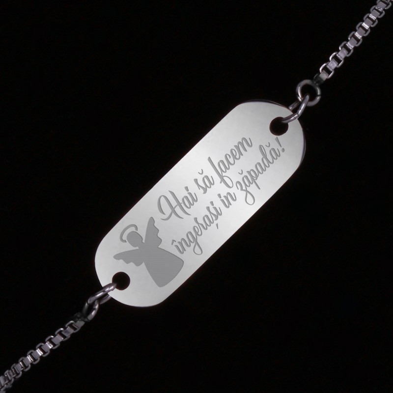 Bratara Gravata Argintie din Inox Oval Ingerasi in Zapada