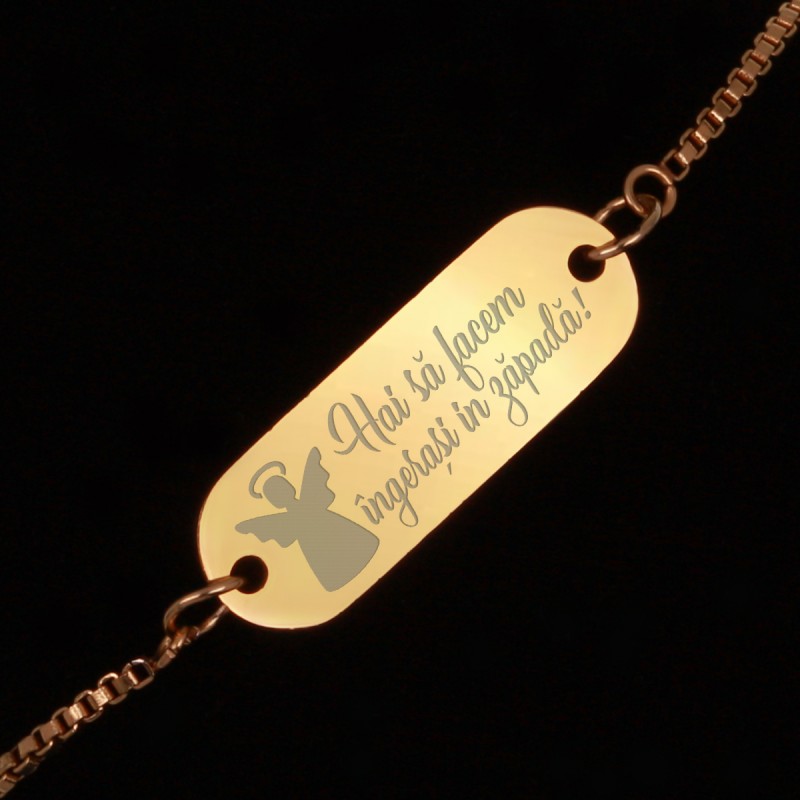 Bratara Gravata Aurie din Inox Oval Ingerasi in Zapada