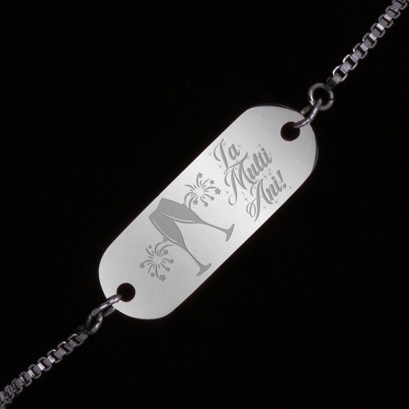 Bratara Gravata Argintie din Inox Oval La Multi Ani