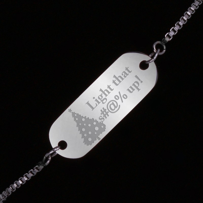 Bratara Gravata Argintie din Inox Oval Christmas Tree