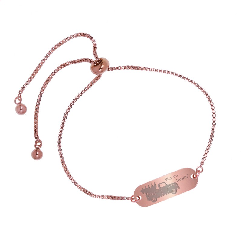 Bratara Gravata Rose Gold din Inox Oval Vin cu Bradul