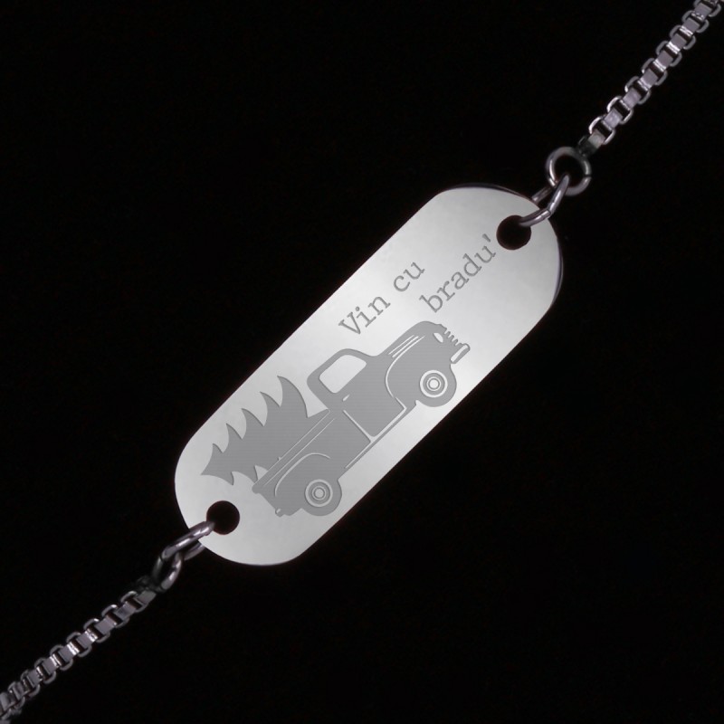 Bratara Gravata Argintie din Inox Oval Vin cu Bradul