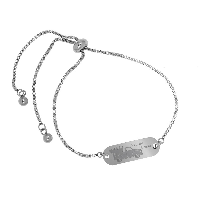 Bratara Gravata Argintie din Inox Oval Vin cu Bradul