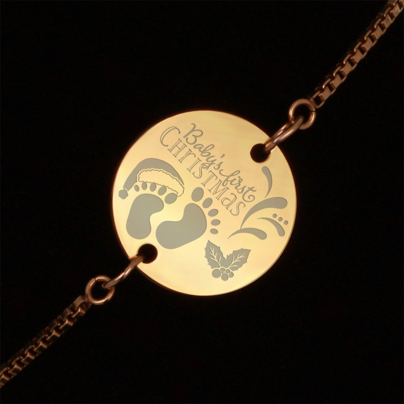 Bratara Gravata Aurie din Inox Rotund Baby's First Christmas