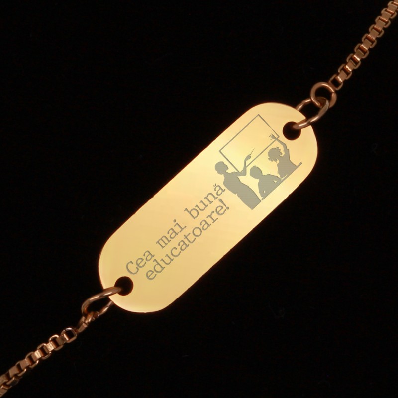 Bratara Gravata Aurie din Inox Oval Cea mai buna Educatoare