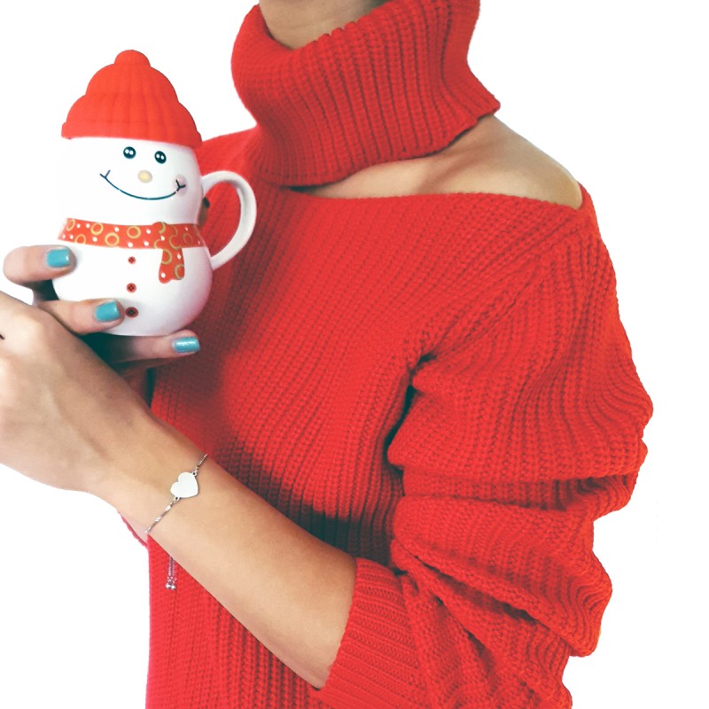 Bratara Gravata Argintie din Inox Inima Fulgi de Zapada